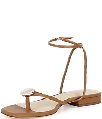 Antonio Melani x Stephanie Covington Erika Leather Ankle Strap Ornamented Thong Flat Sandals