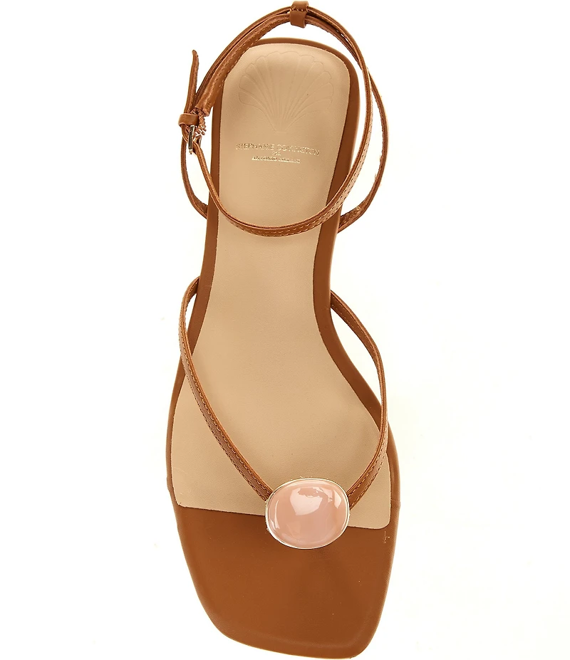 Antonio Melani x Stephanie Covington Erika Leather Ankle Strap Ornamented Thong Flat Sandals