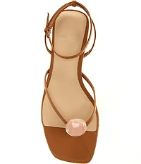 Antonio Melani x Stephanie Covington Erika Leather Ankle Strap Ornamented Thong Flat Sandals