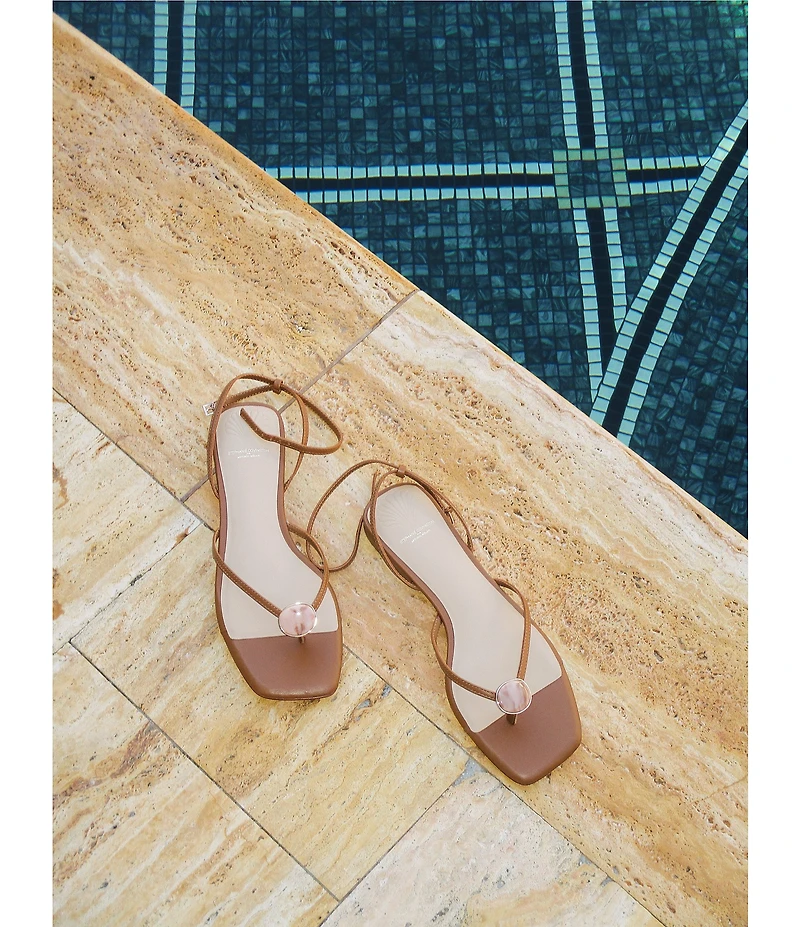 Antonio Melani x Stephanie Covington Erika Leather Ankle Strap Ornamented Thong Flat Sandals