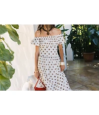 Antonio Melani x Stephanie Covington Jacqueline Voile Polka Dot Off the Shoulder A-Line Flounce Maxi Dress