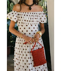 Antonio Melani x Stephanie Covington Jacqueline Voile Polka Dot Off the Shoulder A-Line Flounce Maxi Dress