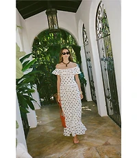 Antonio Melani x Stephanie Covington Jacqueline Voile Polka Dot Off the Shoulder A-Line Flounce Maxi Dress