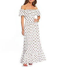 Antonio Melani x Stephanie Covington Jacqueline Voile Polka Dot Off the Shoulder A-Line Flounce Maxi Dress