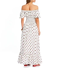 Antonio Melani x Stephanie Covington Jacqueline Voile Polka Dot Off the Shoulder A-Line Flounce Maxi Dress