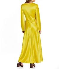 Antonio Melani x Stephanie Covington Julia Satin Cutout V-Neck Tie Front Long Bell Sleeve Slip Maxi Dress