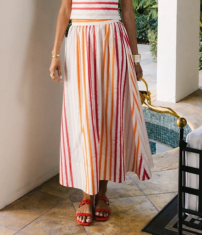Antonio Melani x Stephanie Covington Kristen Poplin Stripe High-Rise A-Line Flounce Coordinating Maxi Skirt