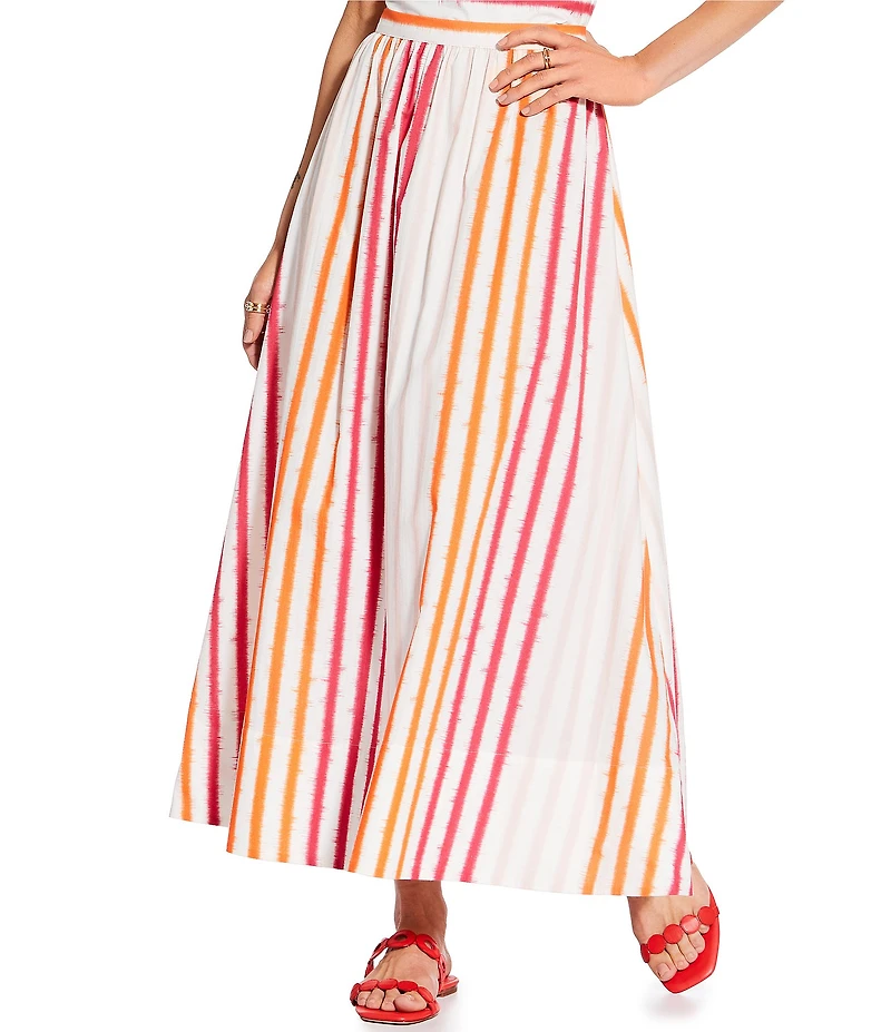 Antonio Melani x Stephanie Covington Kristen Poplin Stripe High-Rise A-Line Flounce Coordinating Maxi Skirt