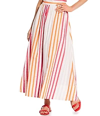 Antonio Melani x Stephanie Covington Kristen Poplin Stripe High-Rise A-Line Flounce Coordinating Maxi Skirt