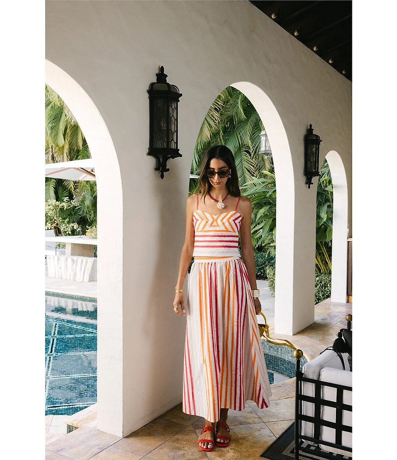 Antonio Melani x Stephanie Covington Kristen Poplin Stripe High-Rise A-Line Flounce Coordinating Maxi Skirt