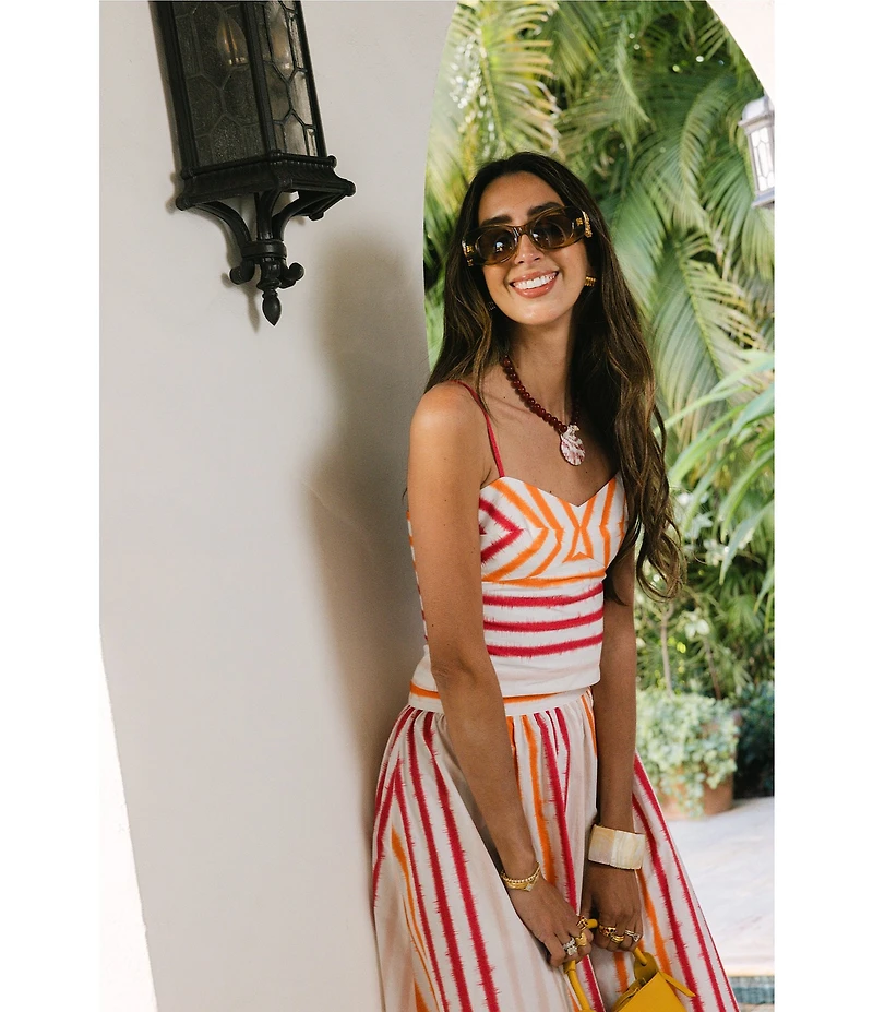 Antonio Melani x Stephanie Covington Kristen Poplin Stripe High-Rise A-Line Flounce Coordinating Maxi Skirt
