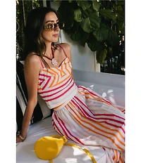 Antonio Melani x Stephanie Covington Kristen Poplin Stripe High-Rise A-Line Flounce Coordinating Maxi Skirt
