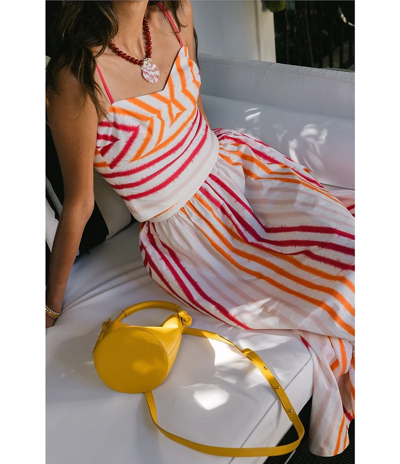 Antonio Melani x Stephanie Covington Kristen Poplin Stripe High-Rise A-Line Flounce Coordinating Maxi Skirt