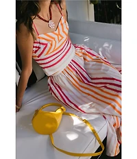 Antonio Melani x Stephanie Covington Kristen Poplin Stripe High-Rise A-Line Flounce Coordinating Maxi Skirt