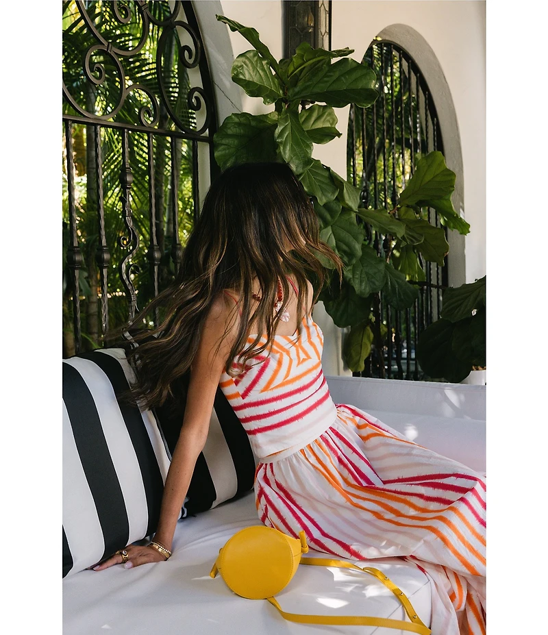 Antonio Melani x Stephanie Covington Kristen Poplin Stripe High-Rise A-Line Flounce Coordinating Maxi Skirt