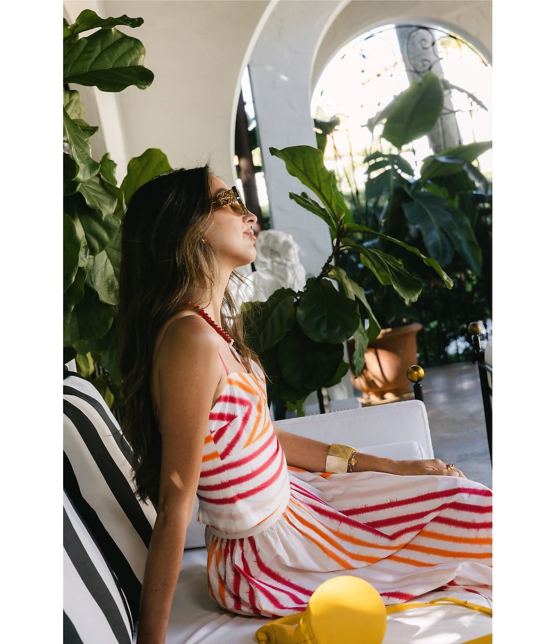 Antonio Melani x Stephanie Covington Kristen Poplin Stripe High-Rise A-Line Flounce Coordinating Maxi Skirt
