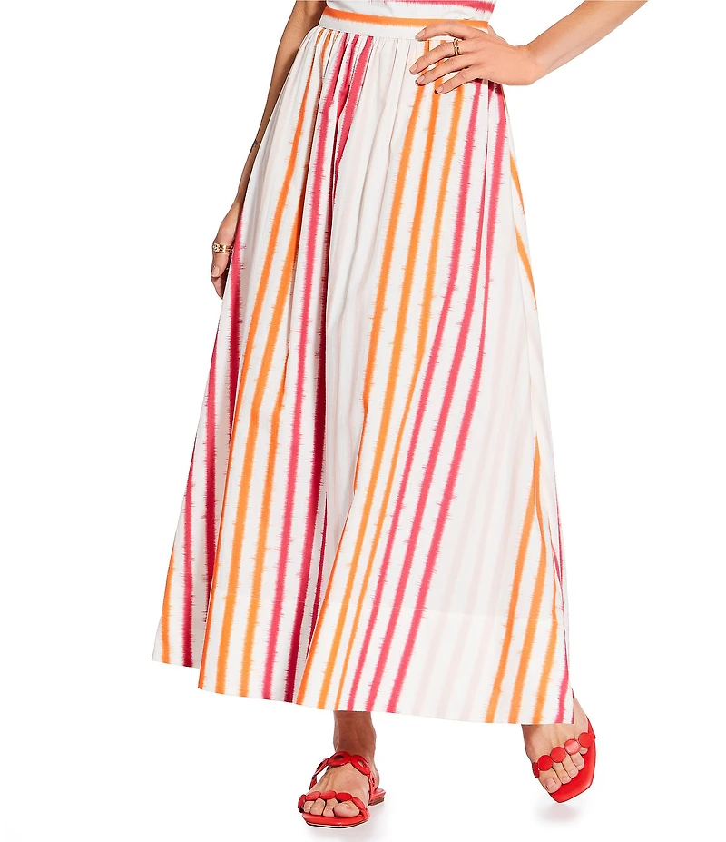 Antonio Melani x Stephanie Covington Kristen Poplin Stripe High-Rise A-Line Flounce Coordinating Maxi Skirt