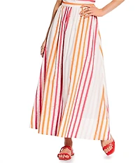 Antonio Melani x Stephanie Covington Kristen Poplin Stripe High-Rise A-Line Flounce Coordinating Maxi Skirt