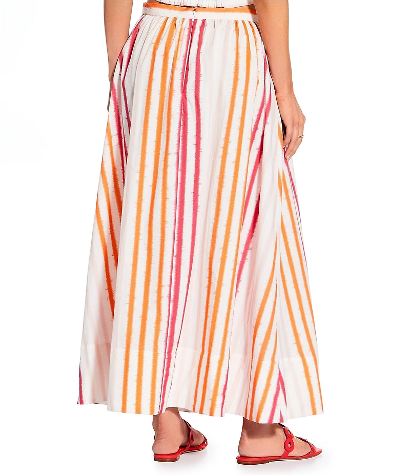 Antonio Melani x Stephanie Covington Kristen Poplin Stripe High-Rise A-Line Flounce Coordinating Maxi Skirt
