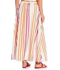 Antonio Melani x Stephanie Covington Kristen Poplin Stripe High-Rise A-Line Flounce Coordinating Maxi Skirt
