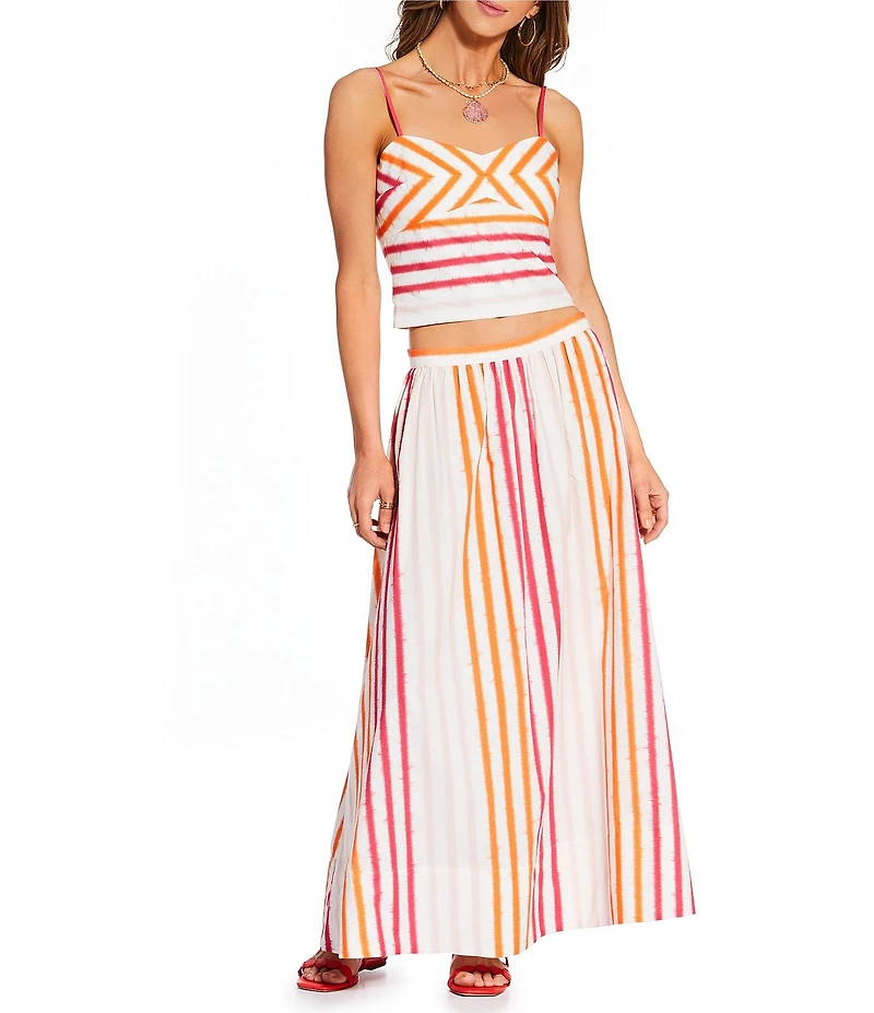 Antonio Melani x Stephanie Covington Kristen Poplin Stripe High-Rise A-Line Flounce Coordinating Maxi Skirt