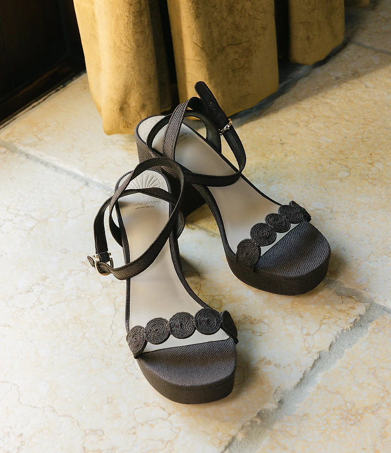 Antonio Melani x Stephanie Covington Lucy Linen Fabric Disk Platform Sandals