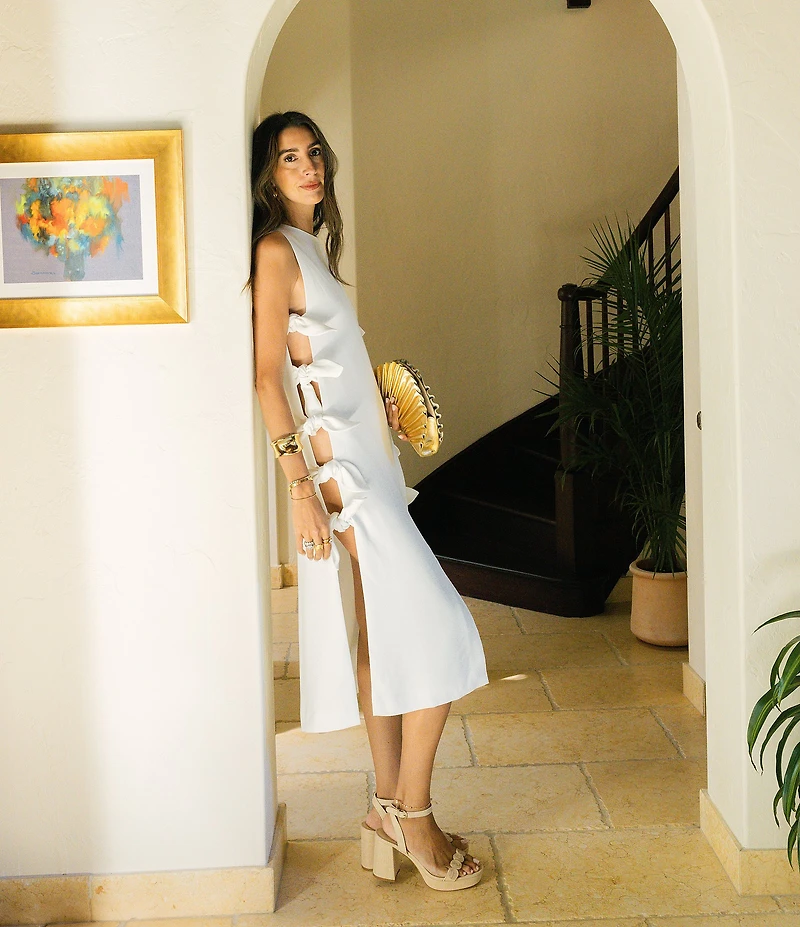 Antonio Melani x Stephanie Covington Lucy Linen Fabric Disk Platform Sandals