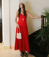 Antonio Melani x Stephanie Covington Lynn Luxe Linen Chiffon Sweetheart Sleeveless Drop Waist Maxi Dress
