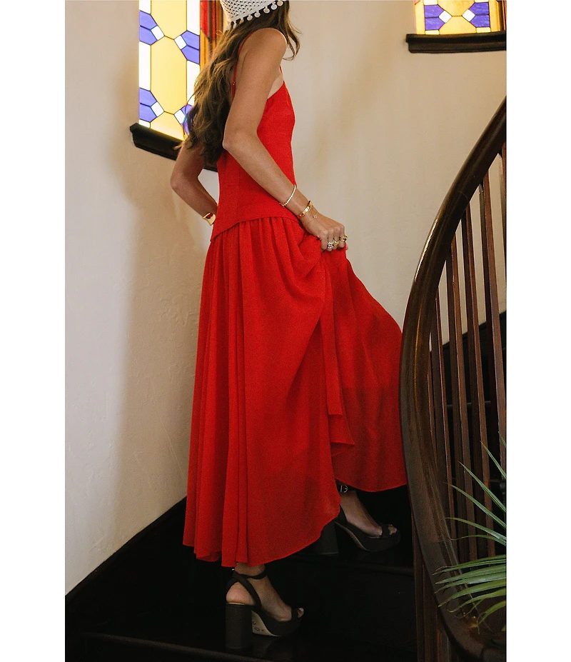 Antonio Melani x Stephanie Covington Lynn Luxe Linen Chiffon Sweetheart Sleeveless Drop Waist Maxi Dress
