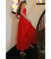 Antonio Melani x Stephanie Covington Lynn Luxe Linen Chiffon Sweetheart Sleeveless Drop Waist Maxi Dress