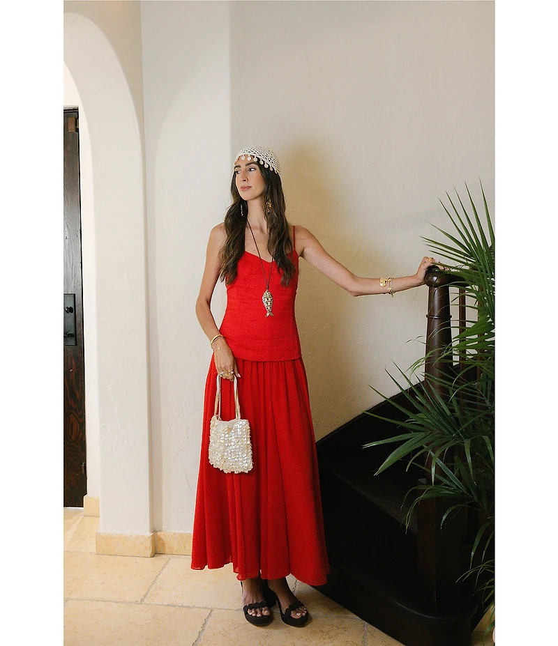 Antonio Melani x Stephanie Covington Lynn Luxe Linen Chiffon Sweetheart Sleeveless Drop Waist Maxi Dress