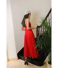 Antonio Melani x Stephanie Covington Lynn Luxe Linen Chiffon Sweetheart Sleeveless Drop Waist Maxi Dress