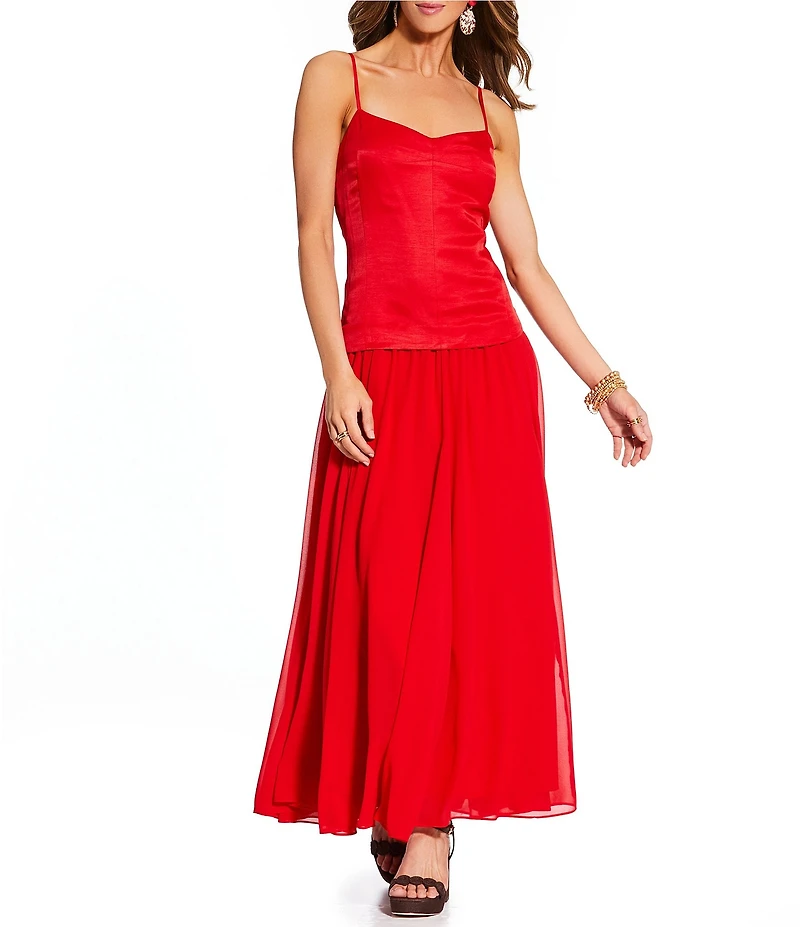 Antonio Melani x Stephanie Covington Lynn Luxe Linen Chiffon Sweetheart Sleeveless Drop Waist Maxi Dress