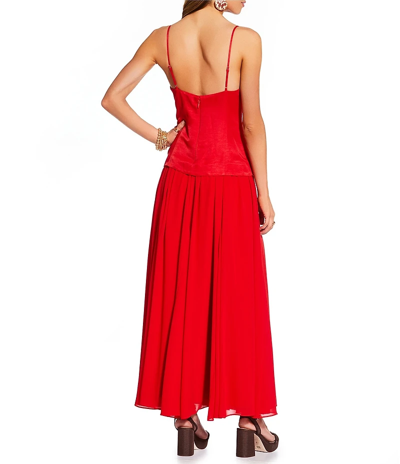 Antonio Melani x Stephanie Covington Lynn Luxe Linen Chiffon Sweetheart Sleeveless Drop Waist Maxi Dress