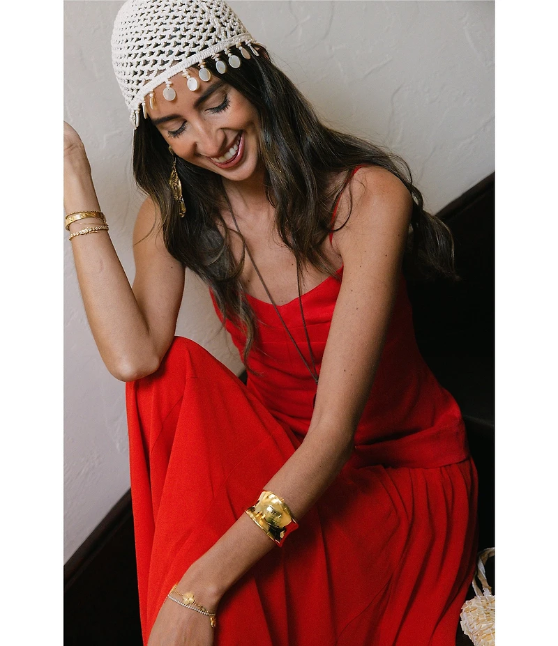 Antonio Melani x Stephanie Covington Lynn Luxe Linen Chiffon Sweetheart Sleeveless Drop Waist Maxi Dress