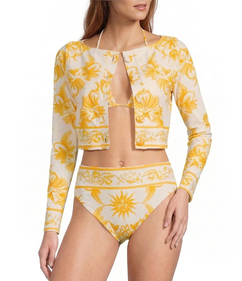 Antonio Melani x Stephanie Covington Madison Scarf Placement Print Swim Fabric Cardigan Cover-Up
