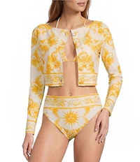 Antonio Melani x Stephanie Covington Madison Scarf Placement Print Swim Fabric Cardigan Cover-Up