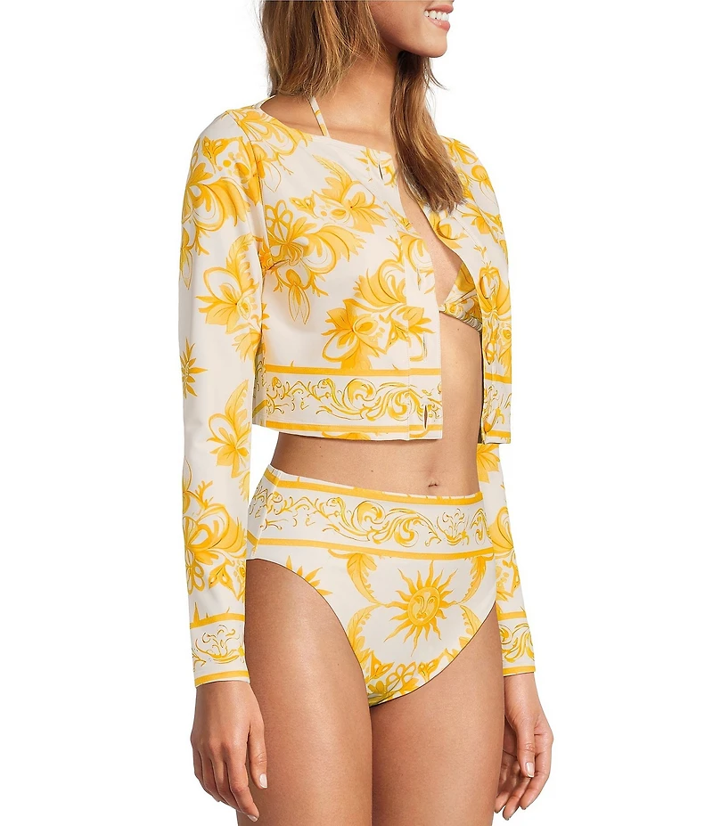 Antonio Melani x Stephanie Covington Madison Scarf Placement Print Swim Fabric Cardigan Cover-Up