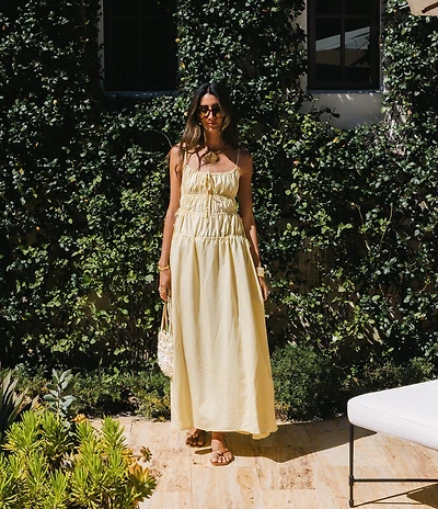 Antonio Melani x Stephanie Covington Martha Voile Scoop Neck Sleeveless Smocked Tie Drop Waist Maxi Dress