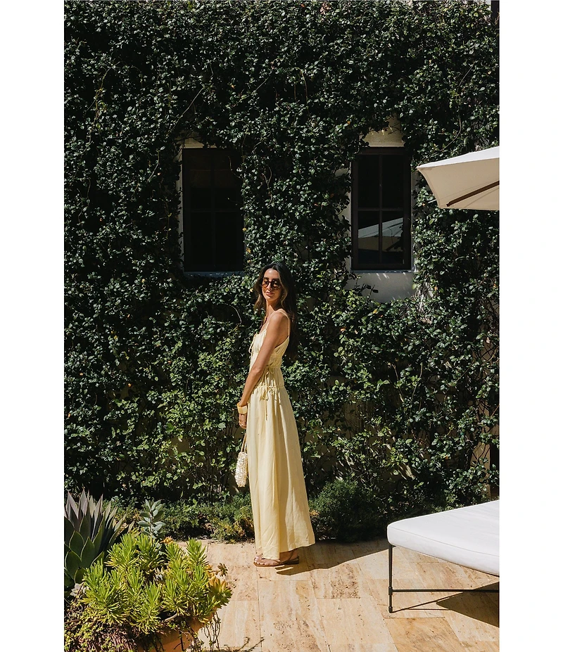 Antonio Melani x Stephanie Covington Martha Voile Scoop Neck Sleeveless Smocked Tie Drop Waist Maxi Dress