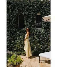 Antonio Melani x Stephanie Covington Martha Voile Scoop Neck Sleeveless Smocked Tie Drop Waist Maxi Dress