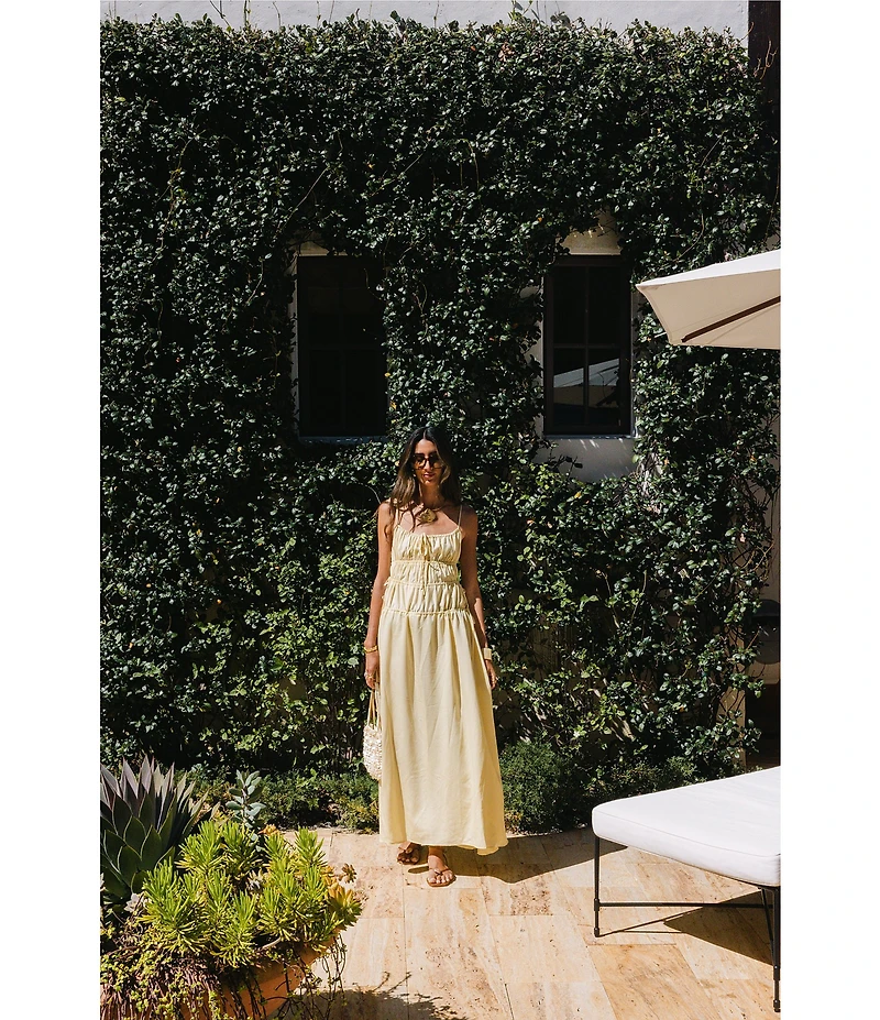 Antonio Melani x Stephanie Covington Martha Voile Scoop Neck Sleeveless Smocked Tie Drop Waist Maxi Dress