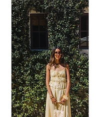 Antonio Melani x Stephanie Covington Martha Voile Scoop Neck Sleeveless Smocked Tie Drop Waist Maxi Dress
