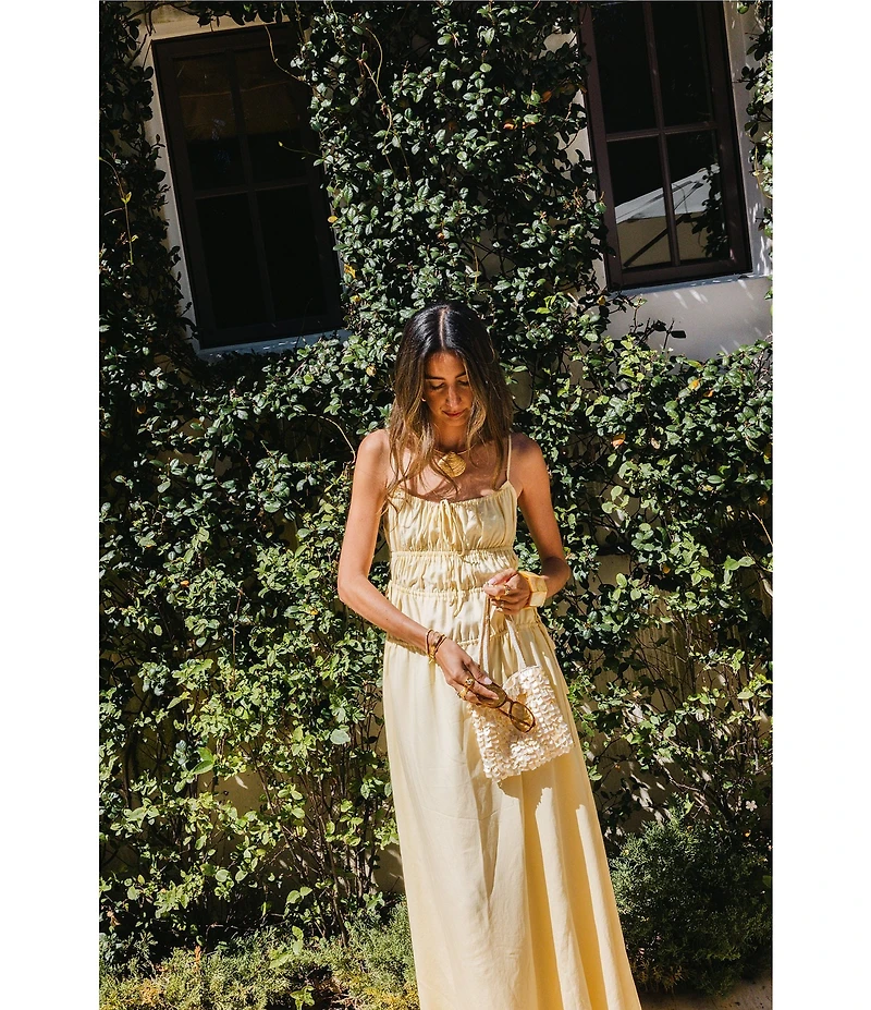Antonio Melani x Stephanie Covington Martha Voile Scoop Neck Sleeveless Smocked Tie Drop Waist Maxi Dress