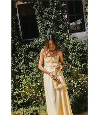 Antonio Melani x Stephanie Covington Martha Voile Scoop Neck Sleeveless Smocked Tie Drop Waist Maxi Dress