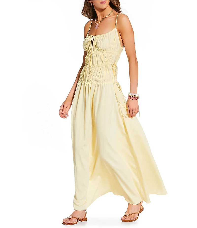 Antonio Melani x Stephanie Covington Martha Voile Scoop Neck Sleeveless Smocked Tie Drop Waist Maxi Dress