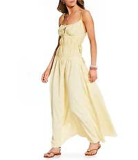 Antonio Melani x Stephanie Covington Martha Voile Scoop Neck Sleeveless Smocked Tie Drop Waist Maxi Dress