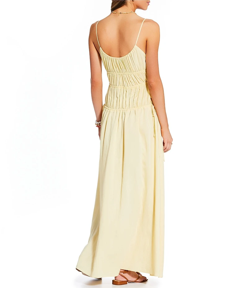 Antonio Melani x Stephanie Covington Martha Voile Scoop Neck Sleeveless Smocked Tie Drop Waist Maxi Dress
