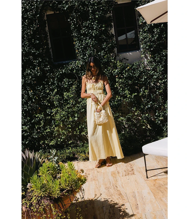 Antonio Melani x Stephanie Covington Martha Voile Scoop Neck Sleeveless Smocked Tie Drop Waist Maxi Dress