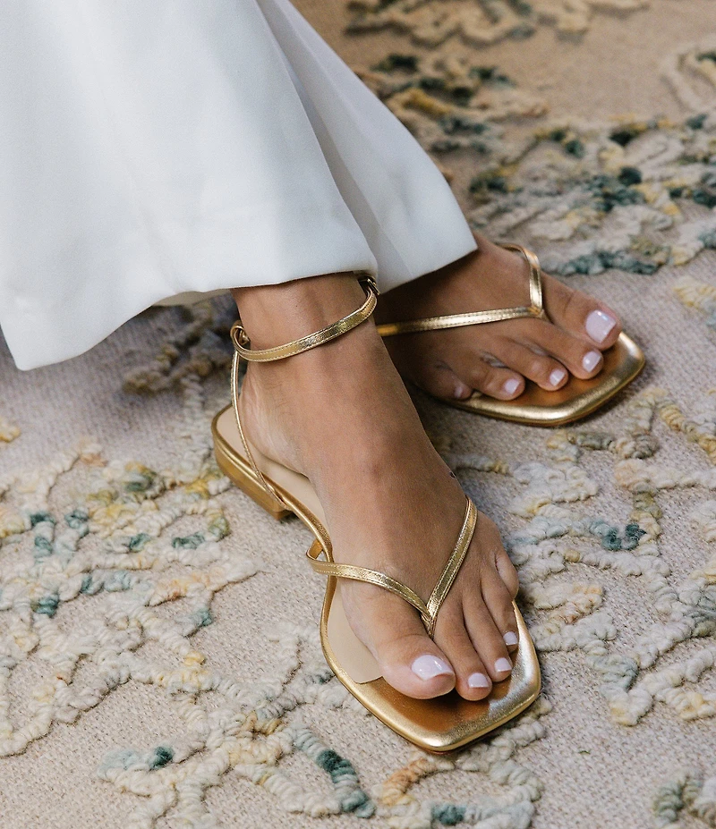 Antonio Melani x Stephanie Covington Mary Leather Ankle Strap Thong Flat Sandals
